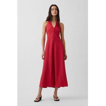 Rochie halter din amestec de in - Coral