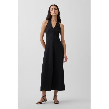 Rochie halter din amestec de in - Negru