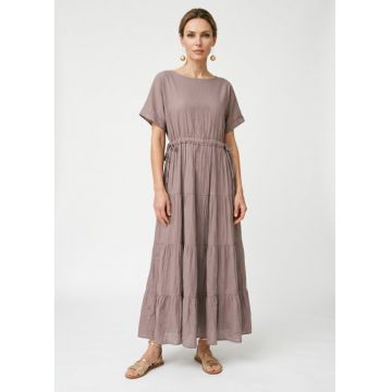 Rochie lunga din batist de bumbac cu talie subliniata