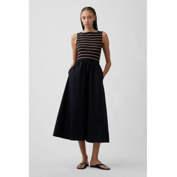 Rochie lunga din bumbac cu croiala evazata - Negru