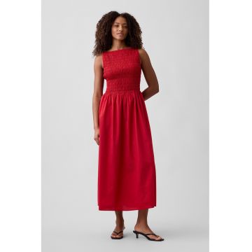 Rochie lunga si evazata cu insertie elastica - Rosu