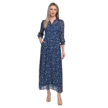 Rochie lunga -  voal imprimat - Ligias - albastru - Albastru