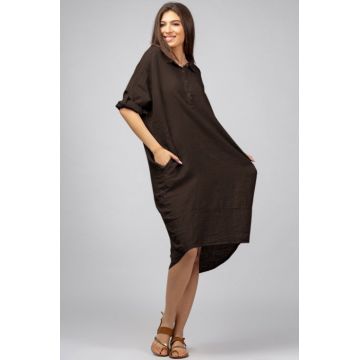 Rochie maro din in Stella Milani cu inel metalic pe spate