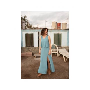 Rochie maxi cu volane - Albastru