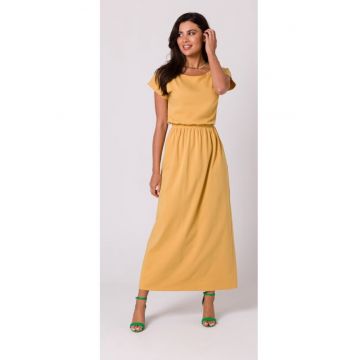 Rochie maxi evazata cu decolteu si talie elastica - honey - Miere