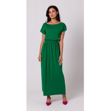 Rochie maxi evazata cu decolteu si talie elastica - verde luxuriant - Verde