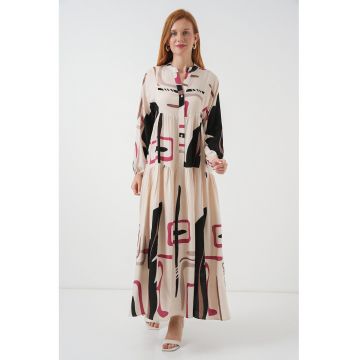 Rochie maxi - HiCCUP BDART - inchidere cu nasturi - textil - bej