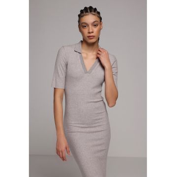 Rochie midi cu croiala cambrata - Maro taupe deschis