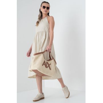 Rochie midi cu decolteu halter - Bej deschis