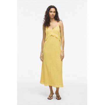 Rochie midi cu detalii din dantela Sangallo - Galben
