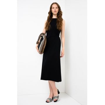 Rochie midi cu fronseu si model uni - Negru