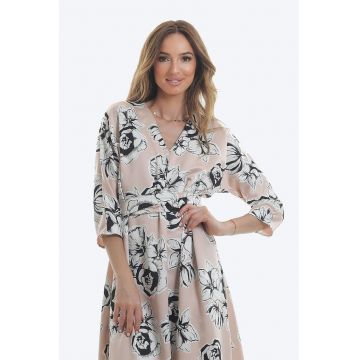 Rochie midi cu imprimeu floral - Alb/Roz pal