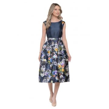 Rochie midi cu model floral Corriente - Bleumarin
