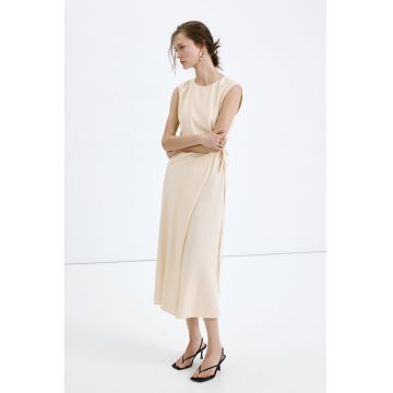 Rochie midi din amestec de in - Galben pai