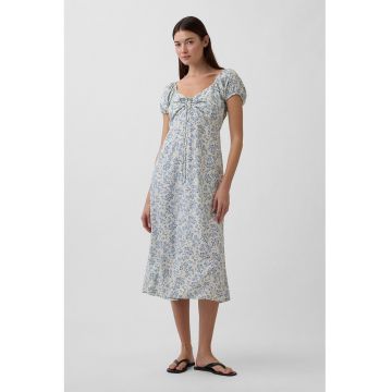 Rochie midi din denim - Albastru prafuit/Alb optic