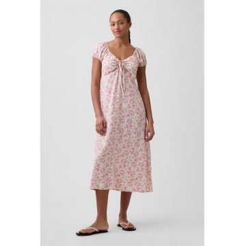 Rochie midi din denim - Roz pastel/Alb optic