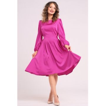 Rochie midi din matase cu croiala evazata - Fucsia