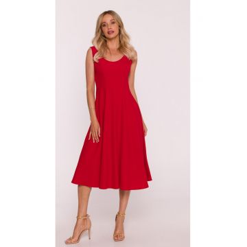 Rochie midi evazata fara maneci - rosu - Rosu