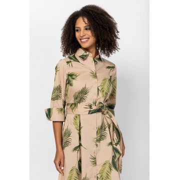 Rochie midi evazata Violetta - Verde/Bej deschis