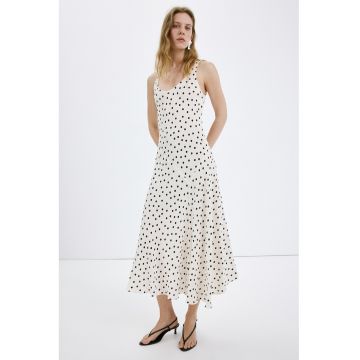 Rochie midi fara maneci cu model cu buline - Negru/Crem