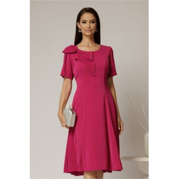 Rochie midi magenta cu funda la umar si croi in clini