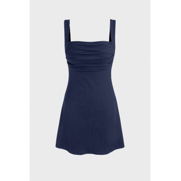 Rochie mini -  Decolteu patrat - Poliester/Elastan - Albastru