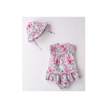 Rochie - palarie si chilotel cu imprimeu floral pentru fete - Multicolor