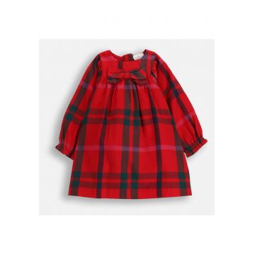 Rochie  pentru fete - carouri - fundita decorativa - rosu - bumbac