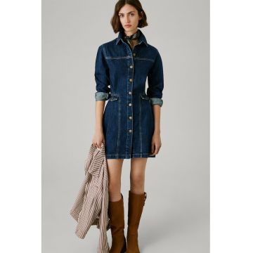 Rochie scurta din denim cu nasturi - Albastru inchis