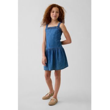 Rochie scurta din denim fara maneci - Albastru