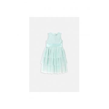 Rochie stratificată din tul cu garnitură satinată - Verde
