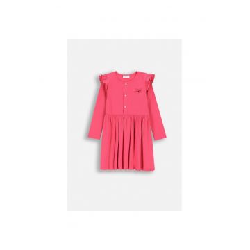 Rochie striata cu maneca lunga si patch - Fucsia