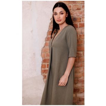 Rochie trapeza cu decolteu in V - verde maslin -