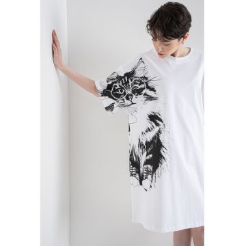 Rochie-tricou din bumbac - Alb/Negru