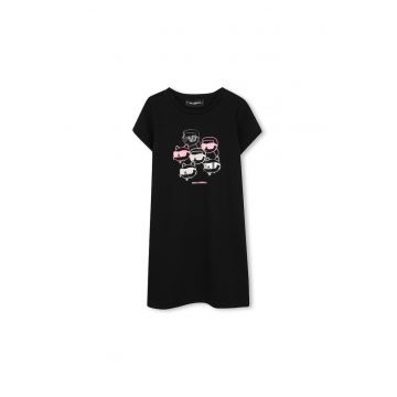 Rochie-tricou din bumbac cu model grafic - Negru/Roz pastel