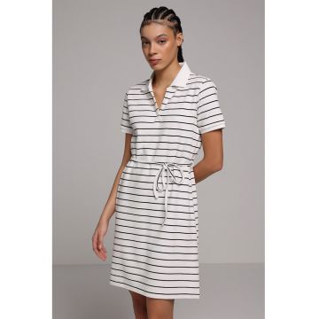 Rochie-tricou polo cu dungi - Alb/Negru