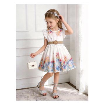 Rochiță Elegantă Fetițe Florală cu Curea Patricia