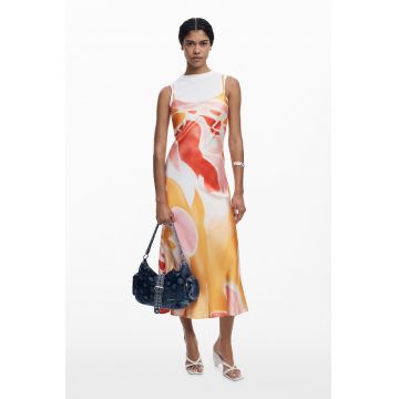 Set de rochie cu model - aspect satinat si croiala pe bie si top - 2 piese - Multicolor