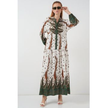 Maxi - Femei - Rochie maxi BigDart cu decolteu in V si inchidere cu nasturi - Galben mustar - Galben chihlimbar -