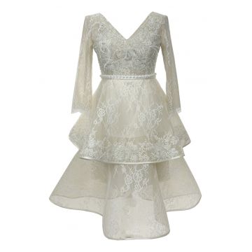 Rochia midi din dantela si broderie MARLENE - Bej sampanie