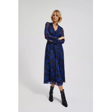 Rochie albastra cu imprimeu floral si curea - Albastru