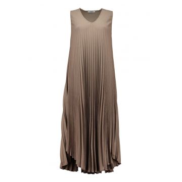 Rochie asimetrica cu pliuri - fara maneci - Maro deschis
