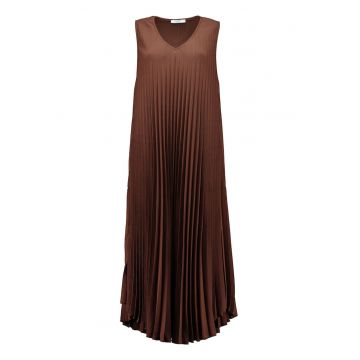 Rochie asimetrica cu pliuri - fara maneci - Maro inchis