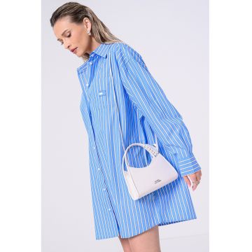 Rochie-camasa din amestec de bumbac organic - Alb/Negru/Albastru lavanda