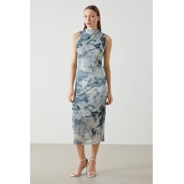 Rochie cambrata cu fronseuri - Albastru inchis/Albastru prafuit