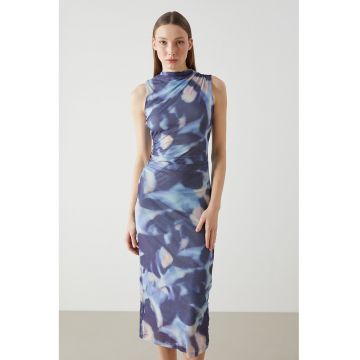 Rochie cambrata cu fronseuri - Albastru inchis