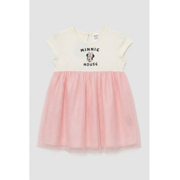 Rochie combi cu imprimeu Minnie Mouse - Roz pastel/Crem
