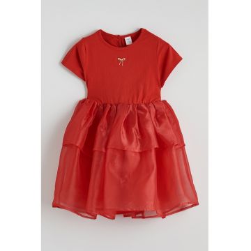 Rochie cu decolteu la baza gatului si model stratificat - Rosu inchis