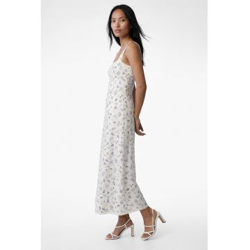 Rochie cu decolteu patrat si model floral - Lila/Crem