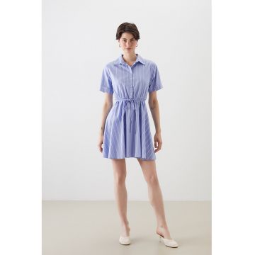 Rochie cu dungi si nasturi - Albastru pastel